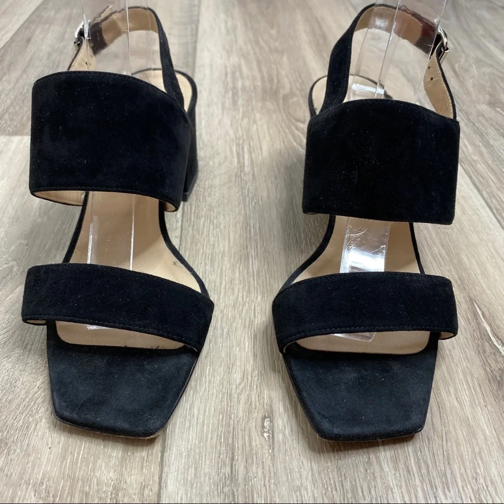 Lafayette 148 New York Black Suede Strappy Block Heel Sandals